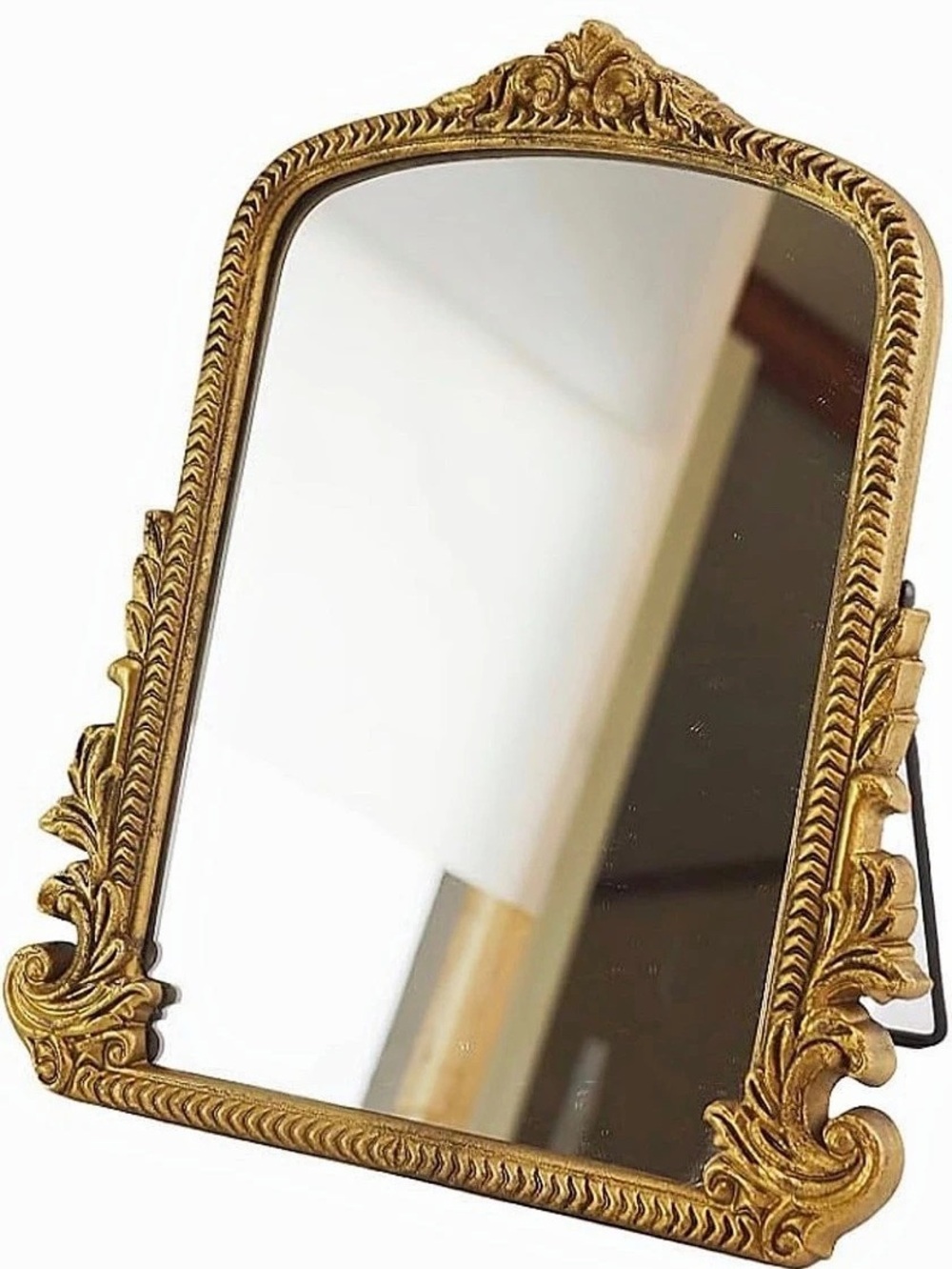 Small Vintage Vanity Makeup Desk Mirror in Gold. Size 11.8" x 9.6"